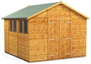 Power 10x10 Apex Garden Shed - Double Door