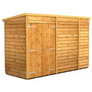 Power 10x4 Pent Garden Shed Overlap - Windowless Double Door