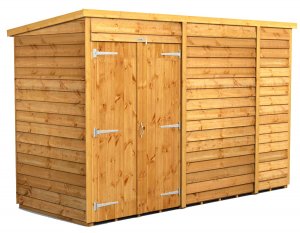 Power 10x4 Pent Garden Shed Overlap - Windowless Double Door