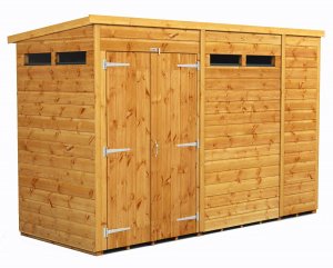 Power 10x4 Pent Garden Security Shed - Double Door