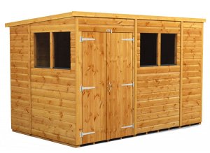 Power 10x6 Pent Garden Shed - Double Door