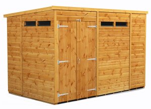 Power 10x6 Pent Garden Security Shed - Double Door