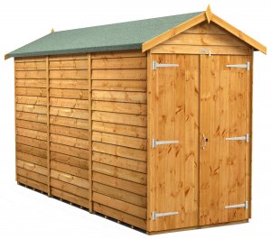 Power 12x4 Apex Garden Shed Overlap - Windowless Double Door