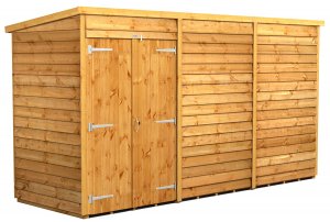 Power 12x4 Pent Garden Shed Overlap - Windowless Double Door