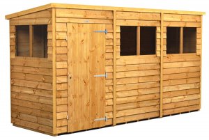 Power 12x4 Pent Garden Shed Overlap - Single Door