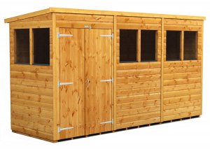 Power 12x4 Pent Garden Shed - Double Door