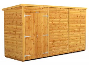 Power 12x4 Pent Garden Shed - Windowless / No Windows Double Door