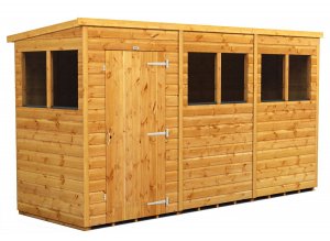 Power 12x4 Pent Garden Shed - Single Door