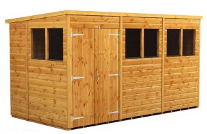 Power 12x6 Pent Garden Shed - Double Door