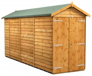 Power 14x4 Apex Garden Shed Overlap - Windowless Double Door