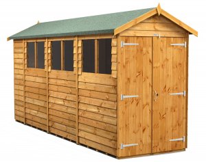 Power 14x4 Apex Garden Shed Overlap - Double Door