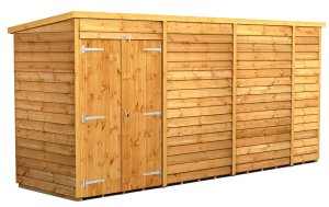 Power 14x4 Pent Garden Shed Overlap - Windowless Double Door