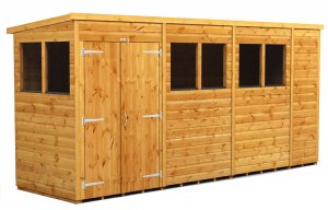 Power 14x4 Pent Garden Shed - Double Door