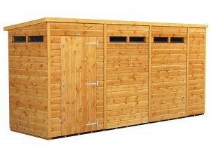 Power 14x4 Pent Garden Security Shed - Single Door