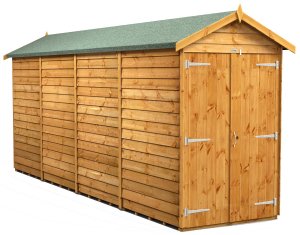 Power 16x4 Apex Garden Shed Overlap - Windowless Double Door