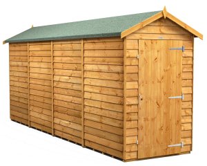 Power 16x4 Apex Garden Shed Overlap - Windowless Single Door