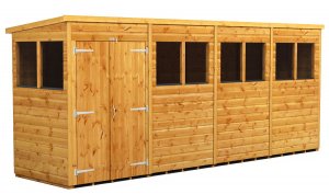 Power 16x4 Pent Garden Shed - Double Door