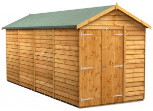 Power 16x6 Apex Garden Shed Overlap - Windowless Double Door