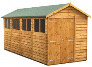 Power 16x6 Apex Garden Shed Overlap - Double Door