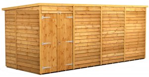 Power 16x6 Pent Garden Shed Overlap - Windowless Double Door