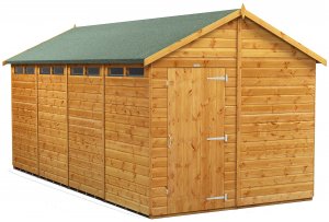 Power 16x8 Apex Secure Garden Shed - Single Door