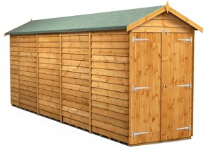 Power 18x4 Apex Garden Shed Overlap - Windowless Double Door