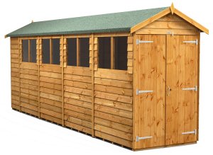 Power 18x4 Apex Garden Shed Overlap - Double Door