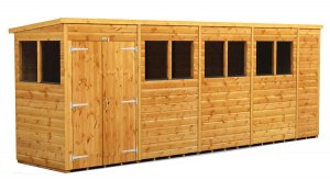 Power 18x4 Pent Garden Shed - Double Door