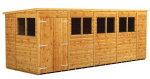 Power 18x6 Pent Garden Shed - Double Door