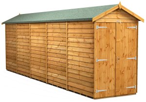 Power 20x4 Apex Garden Shed Overlap - Windowless Double Door