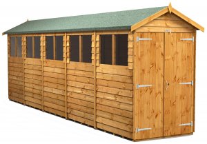 Power 20x4 Apex Garden Shed Overlap - Double Door