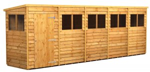 Power 20x4 Pent Garden Shed Overlap - Single Door