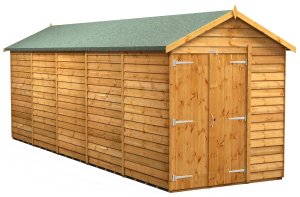 Power 20x6 Apex Garden Shed Overlap - Windowless Double Door