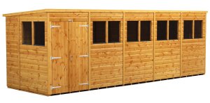 Power 20x6 Pent Garden Shed - Double Door