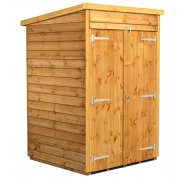 Power 4x4 Pent Garden Shed Overlap - Windowless Double Door