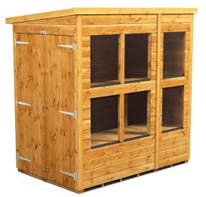 Power 6x4 Pent Potting Shed - Double Door