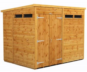 Power 8x6 Pent Garden Security Shed - Double Door