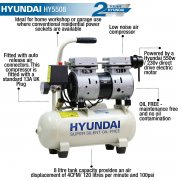 Hyundai HY5508 4CFM, 550w, 0.75HP, 8 Litre Oil Free Direct Drive Silenced Air Compressor