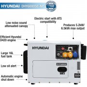 Hyundai DHY6000SE-LT600 5.2kW / 6kVA "Silent" Diesel Generator