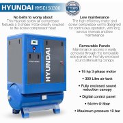 Hyundai 15hp or 11kW 300 Litre Screw Compressor