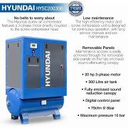 Hyundai HYSC200300 20hp 15kW 300 Litre Screw Compressor