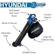 Hyundai HY2194 20V MAX Cordless 3-in-1 Leaf Blower / Vacuum / Mulcher - 2x 2Ah Li-Ion batteries + charger