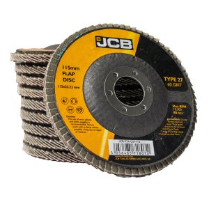 JCB Metal 60 Grit Flap Discs 115mm / 4.5'' x 22.23mm, 10 Pack