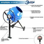 Hyundai HYCM160 Electric Cement Mixer 160 litre 240v 650w Portable Concrete Mixer